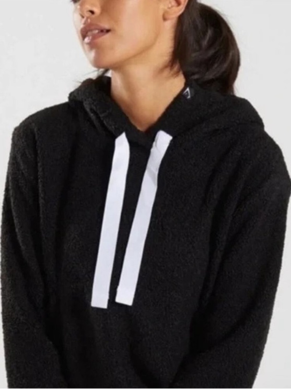 Gymshark Black Sherpa Cropped Hoodie Size L